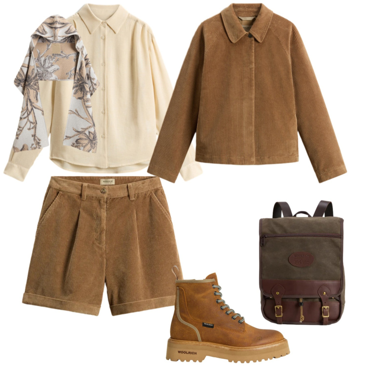 Outfit donna - Total look #2320595. Stile Chic per Tutti i giorni. Abbinamento con zaini, sciarpe, anfibi, camicie, cappotti, pantaloni corti.