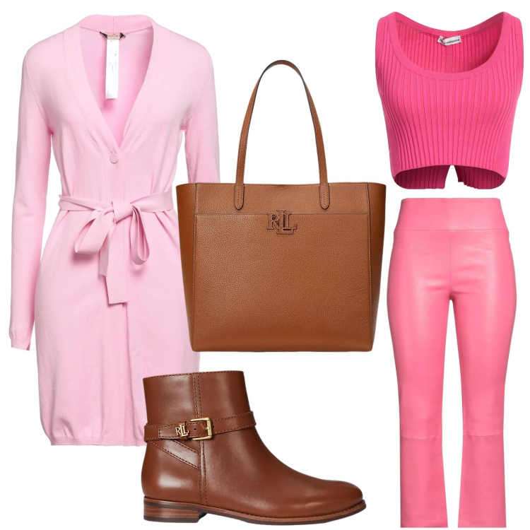Outfit donna - Gennaio in rosa - @susystyle. Stile Basic per Scuola/Università. Abbinamento con cardigans, top, leggings, borse tote, stivaletti.