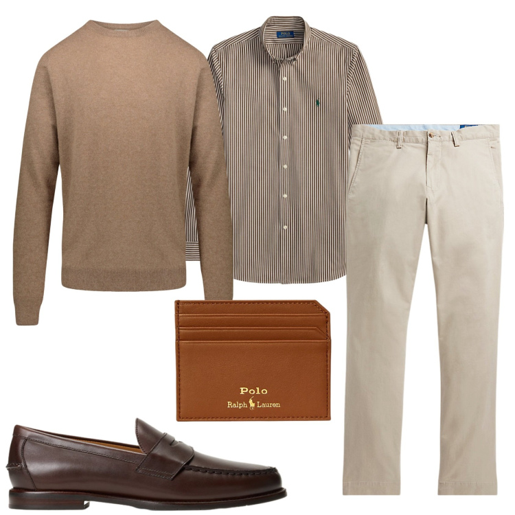 Outfit uomo - Total look #2320612. Stile Business/Elegante per Tutti i giorni. Abbinamento con pantaloni, portafogli, scarpe stringate, camicie, maglieria.