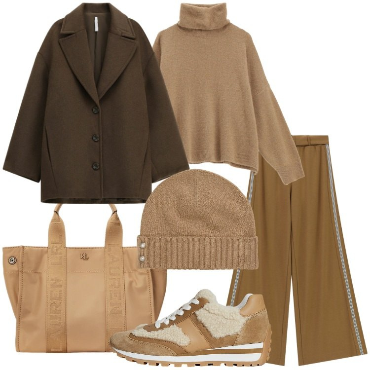 Outfit donna - Imperial - Saldi FW 2025. Stile Casual per Scuola/Università. Abbinamento con pantaloni a palazzo, cappotti, maglieria, sneakers, borse tote, berretti.