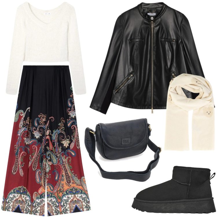 Outfit donna - I pantaloni fluidi. Stile Casual chic per Scuola/Università. Abbinamento con stivaletti, maglieria, sciarpe, pantaloni a palazzo, giacche, borse a tracolla.