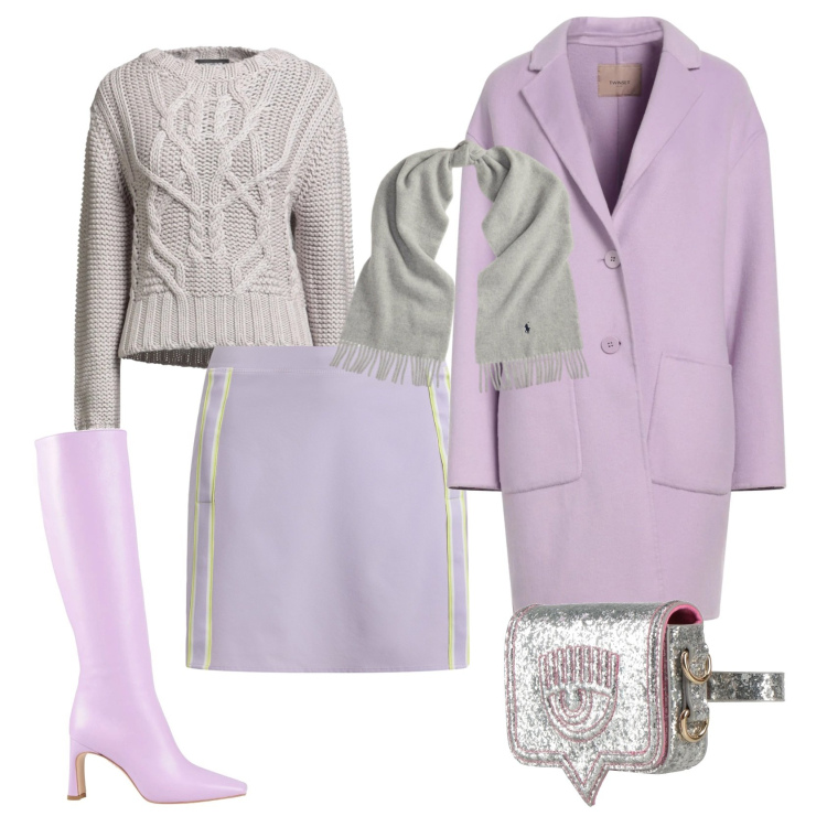 Outfit donna - Total look #2320681. Stile Casual chic per Serata fuori. Abbinamento con stivali, pullovers, marsupi, cappotti, minigonne, sciarpe.