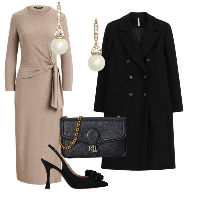 Outfit donna - Serata elegante. per Serata fuori. Abbinamento con décolleté, cappotti, orecchini, vestiti, clutch.