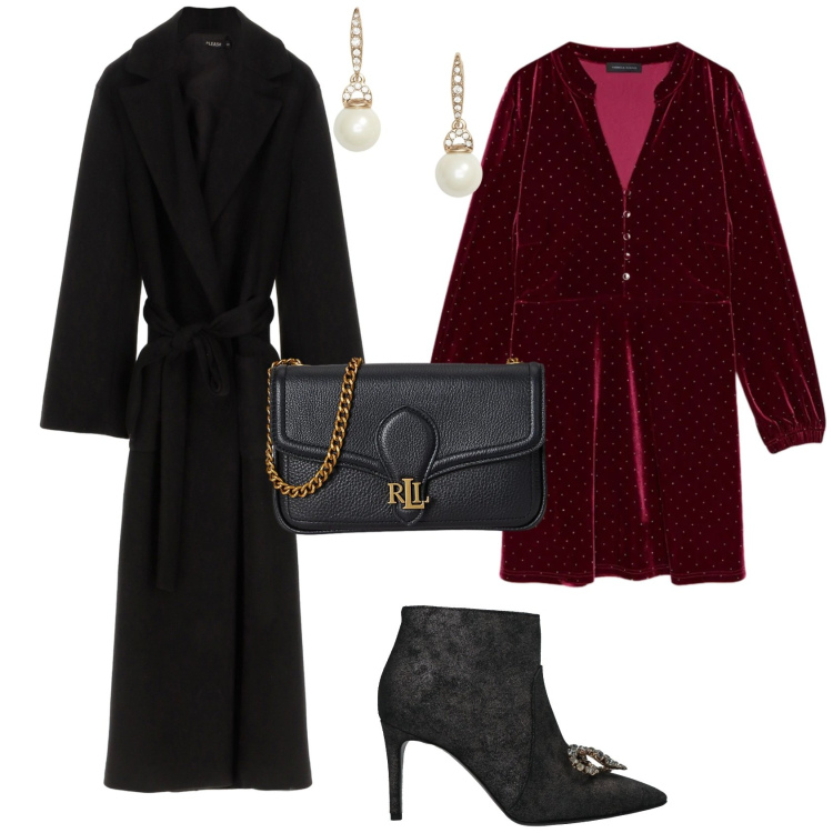 Outfit donna - Chic serata evento speciale. Stile Chic per Serata fuori. Abbinamento con stivaletti, cappotti, orecchini, clutch, vestiti corti.