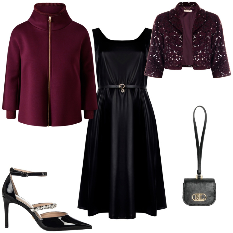 Outfit donna - Chic serata evento speciale. Stile Chic per Serata fuori. Abbinamento con pochette, vestiti midi/longuette, cappe, bolero, décolleté.