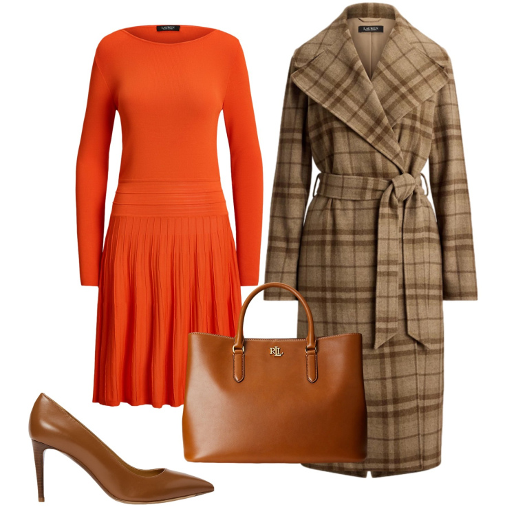 Outfit donna - Arancia. Stile Casual chic per Serata fuori. Abbinamento con décolleté, borse a mano, vestiti, cappotti.