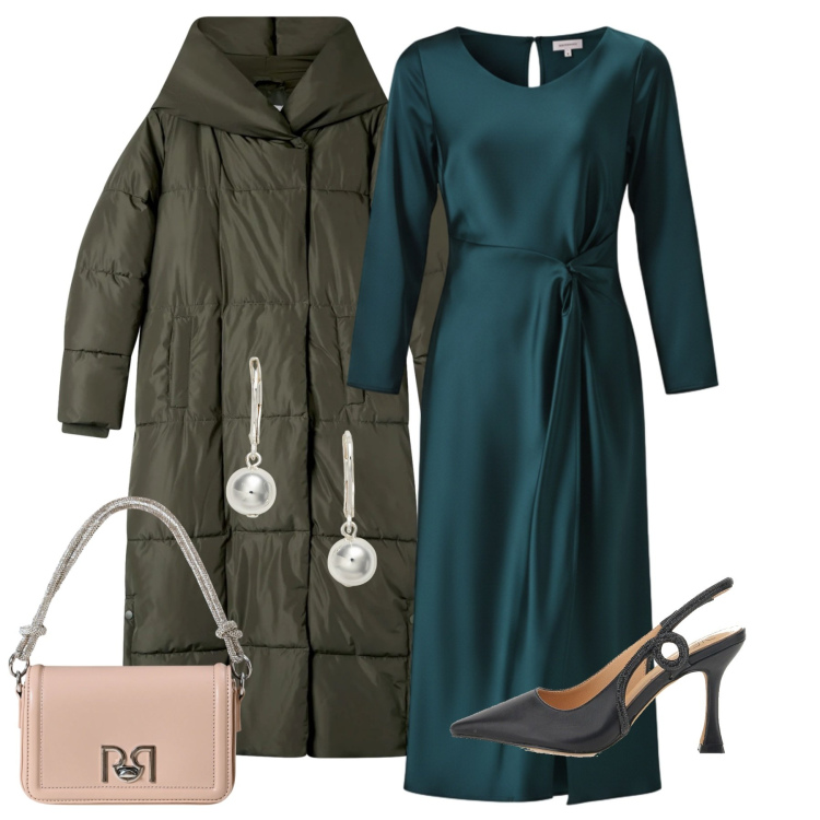 Outfit donna - Cerimonia in lungo. Stile Chic per Cerimonia. Abbinamento con cappotti, orecchini, vestiti midi/longuette, borse a mano, décolleté.
