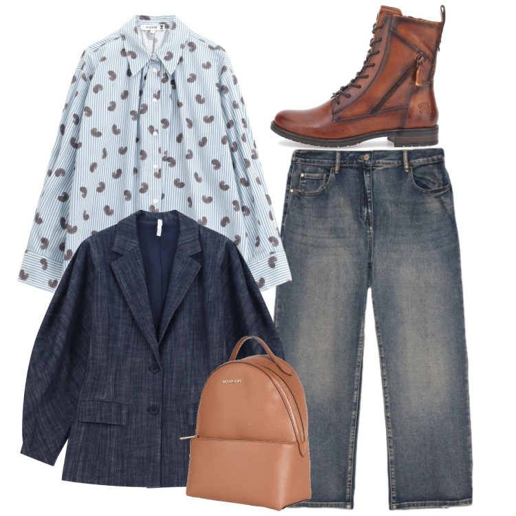 Outfit donna - Total denim. Stile Bon Ton per Tutti i giorni. Abbinamento con zaini, camicie, blazer, jeans, anfibi.