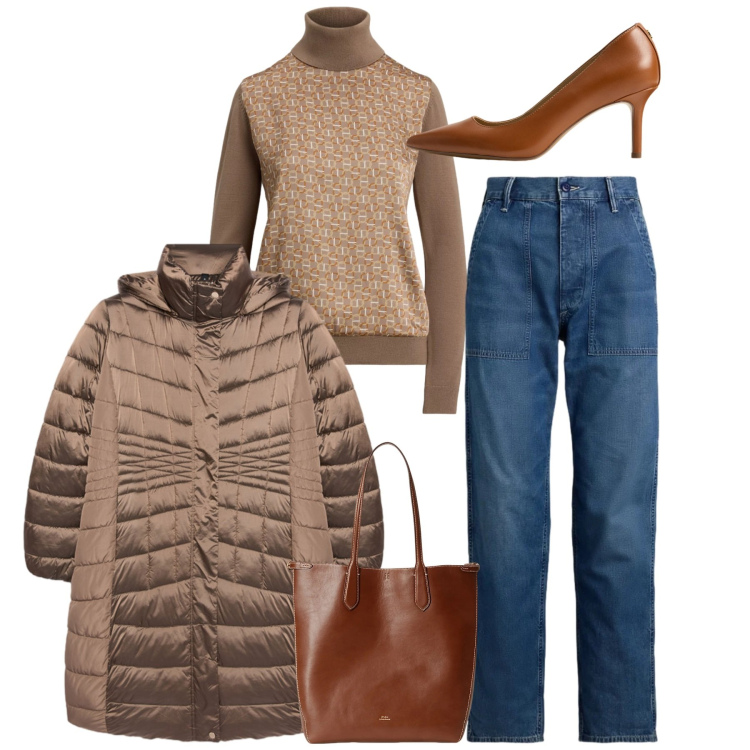 Outfit donna - In jeans con classe. Stile Casual chic per Tutti i giorni. Abbinamento con jeans, borse tote, décolleté, maglieria, piumini.
