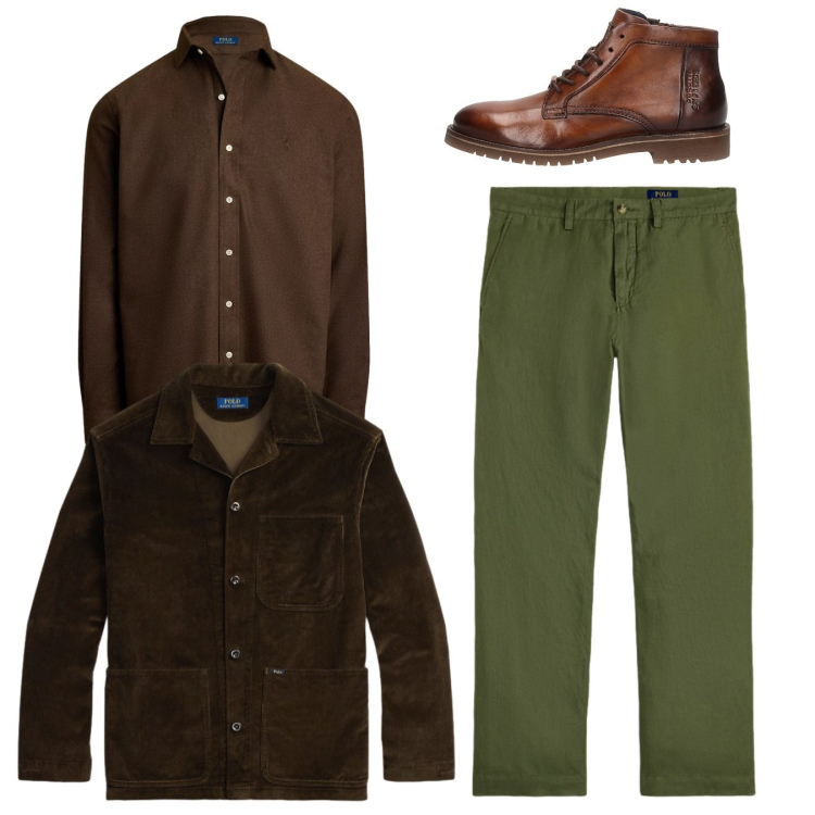 Outfit uomo - Total musk. Stile Casual per Tutti i giorni. Abbinamento con giacche, pantaloni, camicie, stivali e stivaletti.