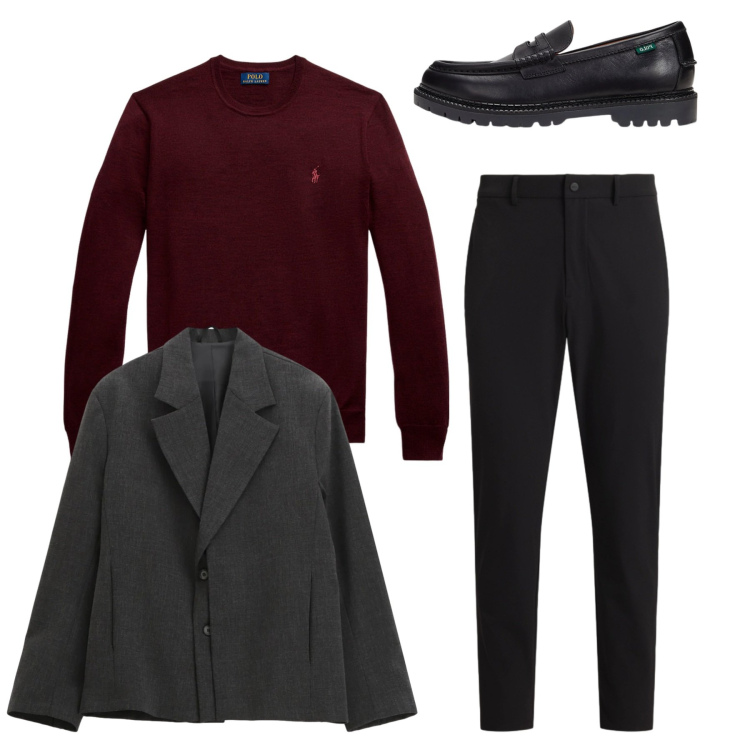 Outfit uomo - Total look. Stile Casual per Tutti i giorni. Abbinamento con giacche, scarpe stringate, pantaloni, maglieria.