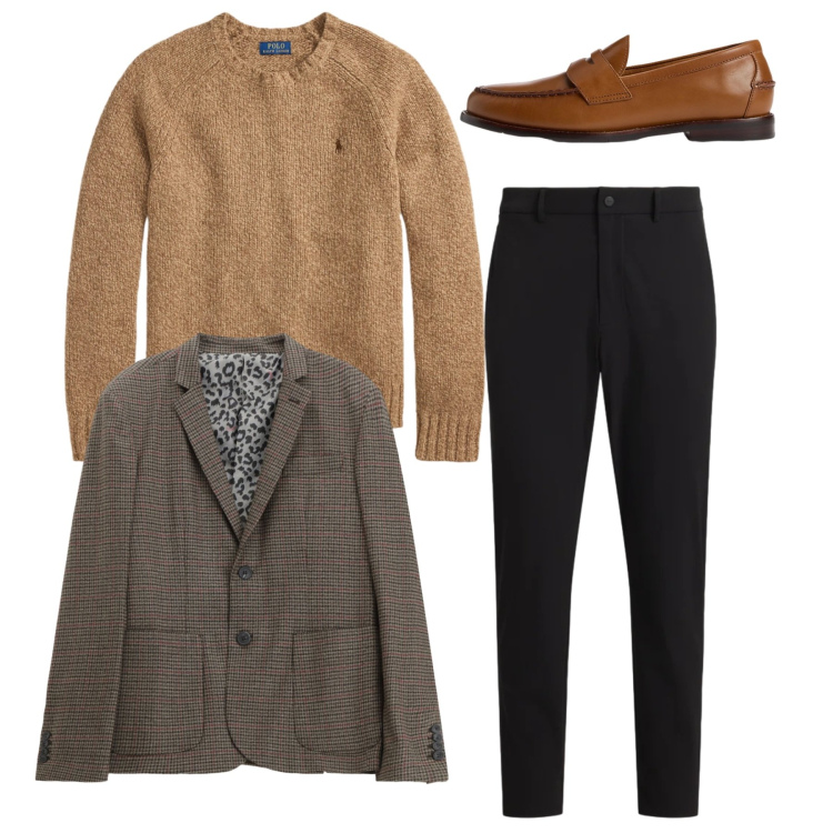 Outfit uomo - Total look. Stile Casual per Tutti i giorni. Abbinamento con giacche, scarpe stringate, pantaloni, maglieria.