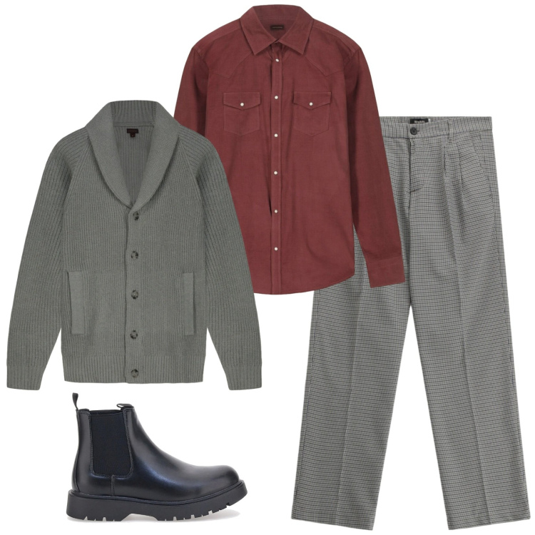 Outfit uomo - Total look #2320804. Stile Trendy per Serata speciale. Abbinamento con pantaloni, stivali e stivaletti, camicie, cardigans.