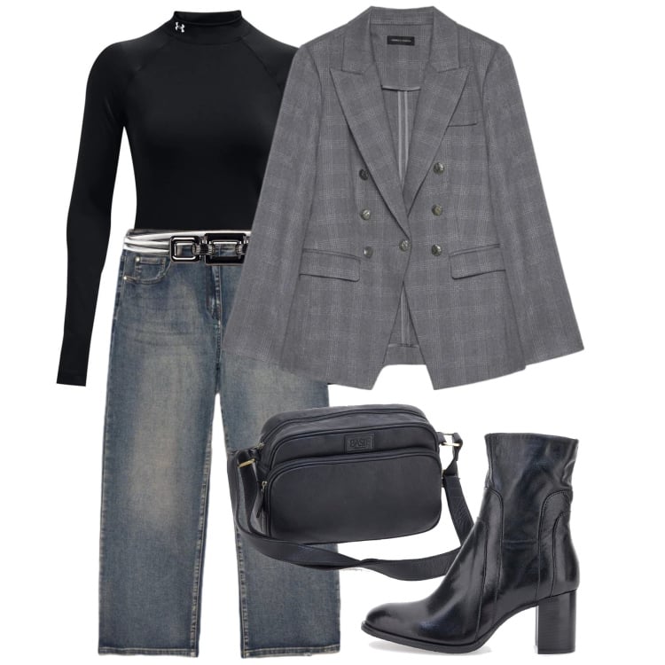 Outfit donna - Gennaio minimal. Stile Minimal per Tutti i giorni. Abbinamento con cinture, jeans, blazer, stivaletti, pullovers, borse a tracolla.