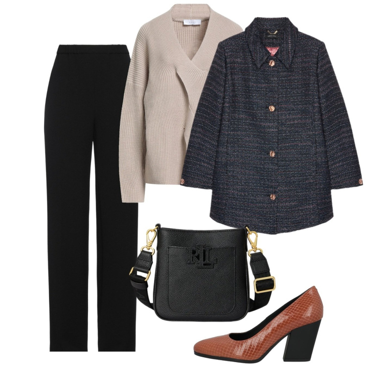 Outfit donna - Gennaio minimal. Stile Minimal per Tutti i giorni. Abbinamento con décolleté, pantaloni, pullovers, borse a tracolla, cappotti.