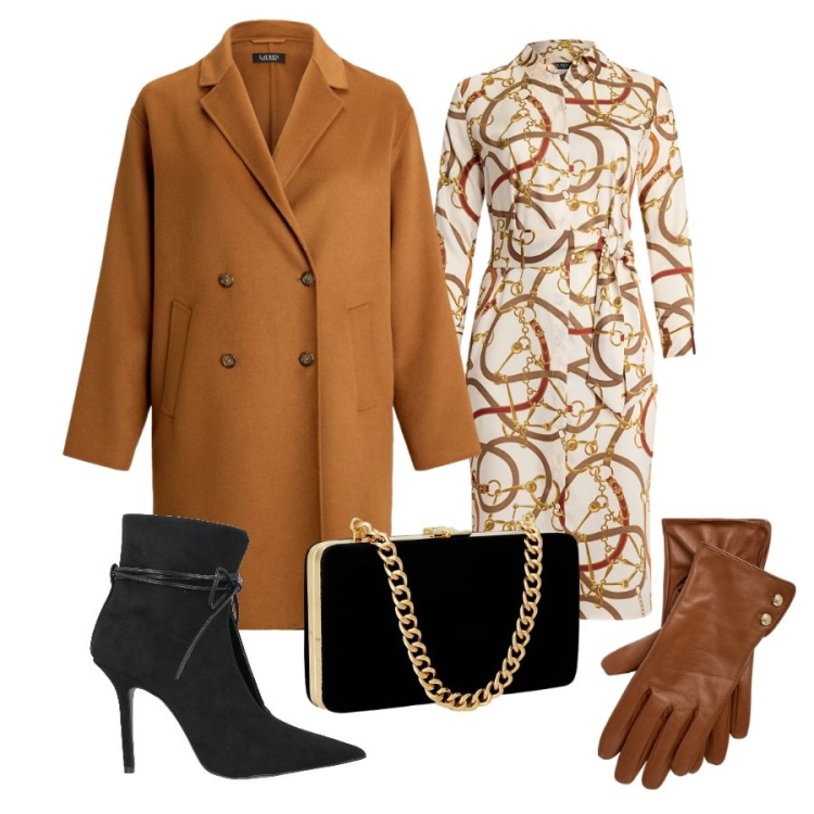 Outfit donna - Total look #2320815. Abbinamento con stivaletti, cappotti, clutch, guanti, vestiti chemisier.