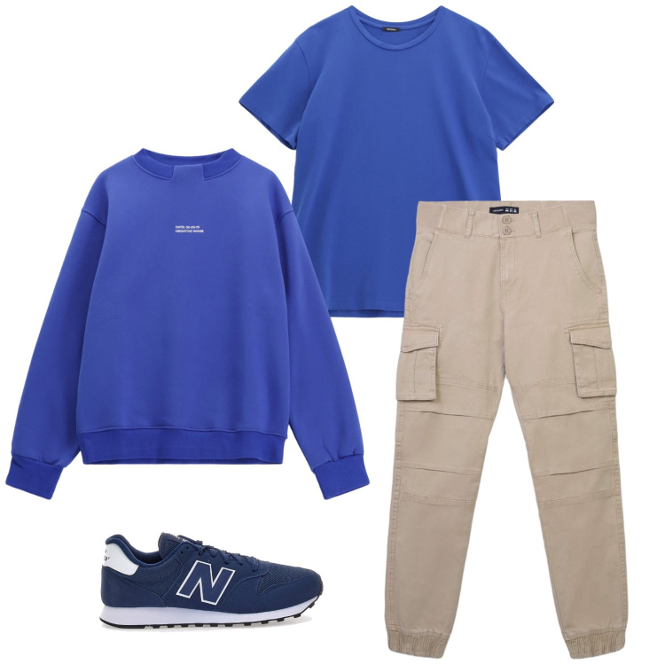Outfit uomo - Total look #2320822. Stile Urban per Tutti i giorni. Abbinamento con pantaloni cargo, felpe, t-shirt, sneakers.