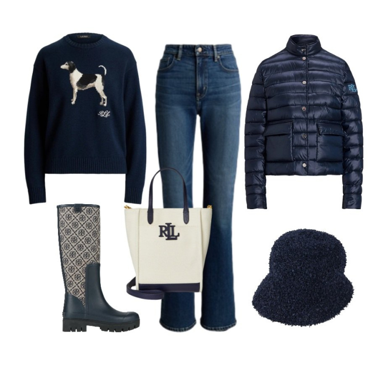 Outfit donna - Total look #2320827. Abbinamento con stivali di gomma, cappelli, piumini, borse tote, jeans, maglieria.