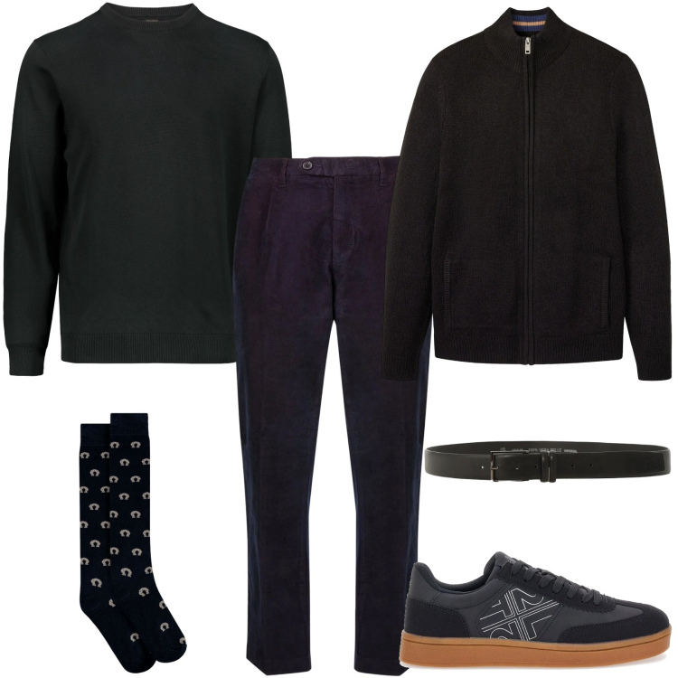 Outfit uomo - Total look #2320835. Stile Casual per Tutti i giorni. Abbinamento con cardigans, cinture, sneakers, calzini, maglieria, pantaloni.