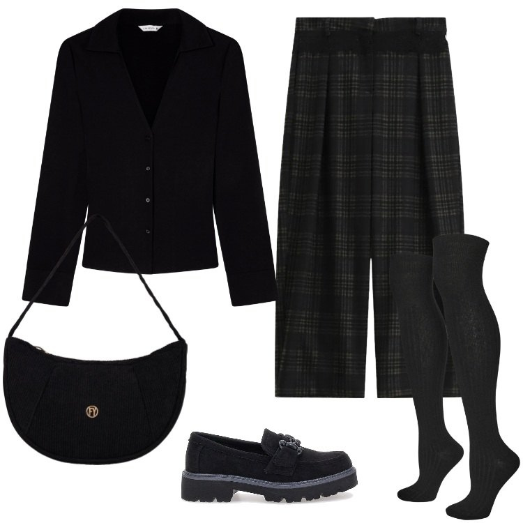 Outfit donna - Total look #2320838. Stile Casual per Tutti i giorni. Abbinamento con calzini, camicie, pantaloni a palazzo, borse a mano, mocassini.