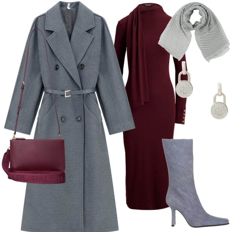 Outfit donna - Stivali al ginocchio. Stile Casual chic per Serata fuori. Abbinamento con stivali, sciarpe, cappotti, vestiti, borse a tracolla, orecchini.