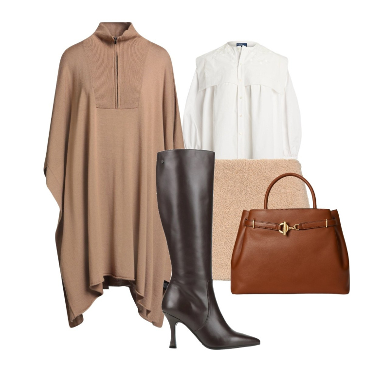 Outfit donna - Stivali e mantella. Stile Preppy per Tutti i giorni. Abbinamento con minigonne, stivali, cappotti, borse a mano, camicie.