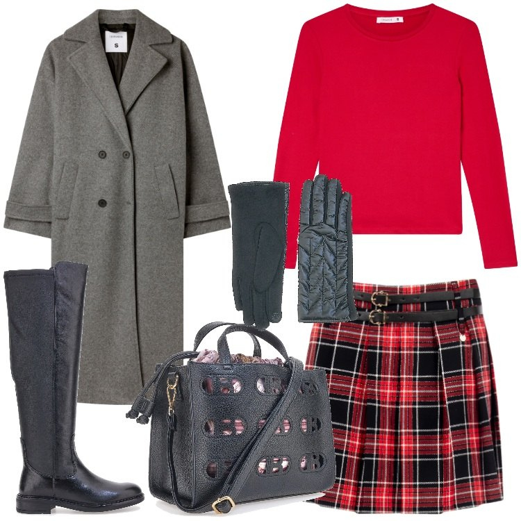 Outfit donna - Love is in the air. Stile Casual chic per Tutti i giorni. Abbinamento con t-shirt, cappotti, minigonne, borse a mano, stivali, guanti.