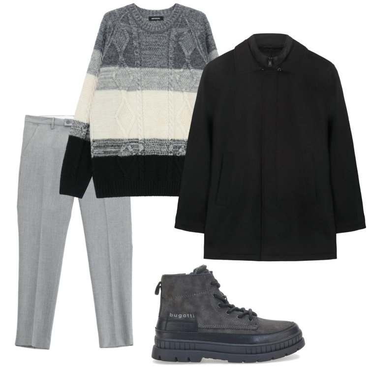 Outfit uomo - Total look #2320897. Stile Trendy per Tutti i giorni. Abbinamento con maglieria, pantaloni, stivali e stivaletti, cappotti.