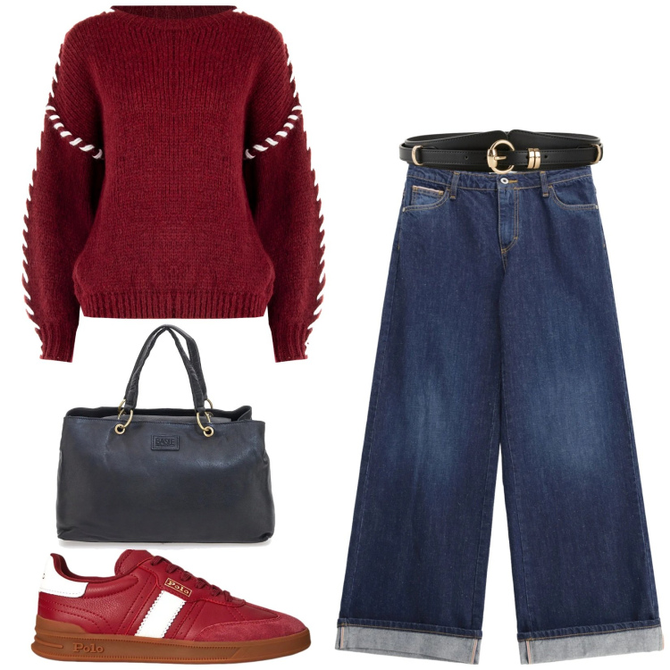 Outfit donna - Total look #2320910. Stile Casual chic per Tutti i giorni. Abbinamento con cinture, jeans, sneakers, maglieria, borse a mano.