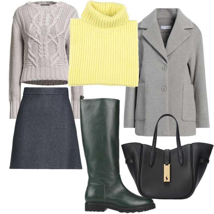 Outfit donna - Lo scaldacollo ideale. Stile Bon Ton per Ufficio. Abbinamento con stivali, pullovers, cappotti, sciarpe, minigonne, borse tote.