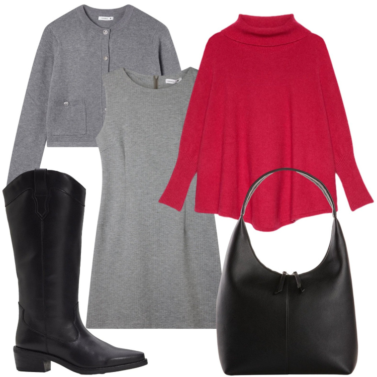 Outfit donna - Il poncho classico. Stile Bon Ton per Ufficio. Abbinamento con shopping bag, stivali, vestiti senza maniche, cardigans, cappotti.