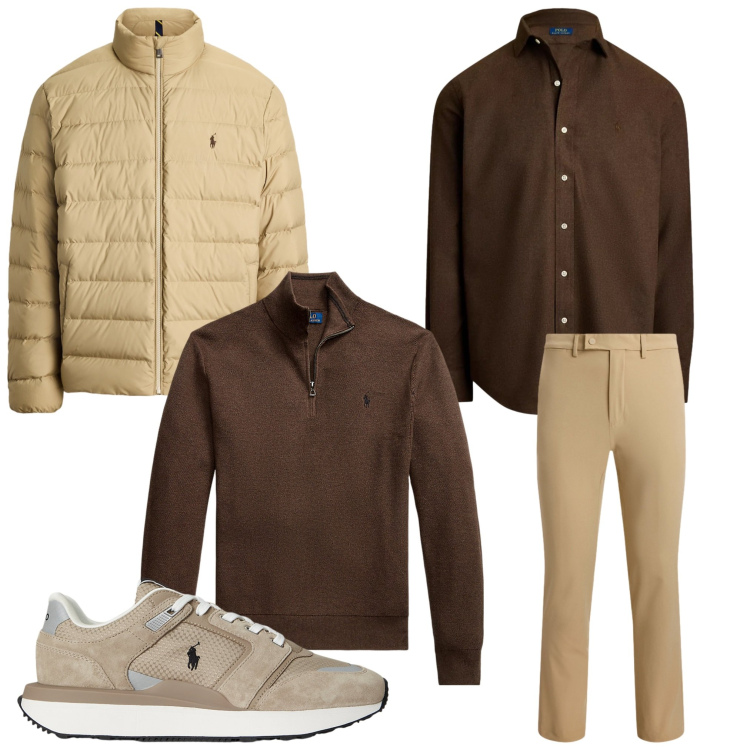 Outfit uomo - Marrone antifreddo. Stile Casual per Ufficio. Abbinamento con sneakers, pantaloni, maglieria, camicie, giacche.