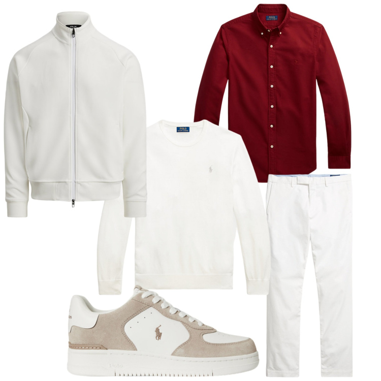 Outfit uomo - Bianco e dintorni. Stile Casual per Tutti i giorni. Abbinamento con pantaloni chino, maglieria, sneakers, camicie, giacche.