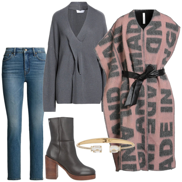 Outfit donna - Total look #2320949. Stile Glamour per Serata fuori. Abbinamento con pullovers, stivaletti, cappotti, jeans dritti, braccialetti.