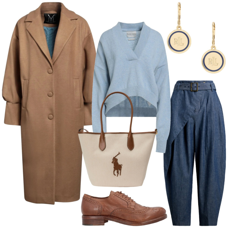 Outfit donna - Total look #2320950. Stile Glamour per Ufficio. Abbinamento con pullovers, cappotti, scarpe stringate, borse tote, orecchini, pantaloni.