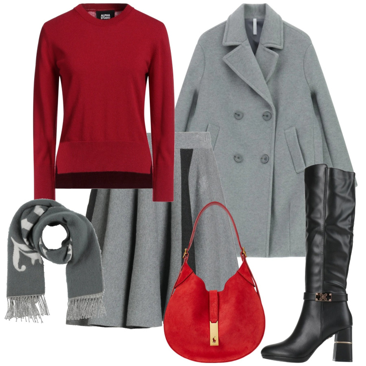 Outfit donna - Un nuovo anno, un nuovo stile. Stile Bon Ton per Ufficio. Abbinamento con stivali, minigonne, pullovers, sciarpe, cappotti, borse a spalla.