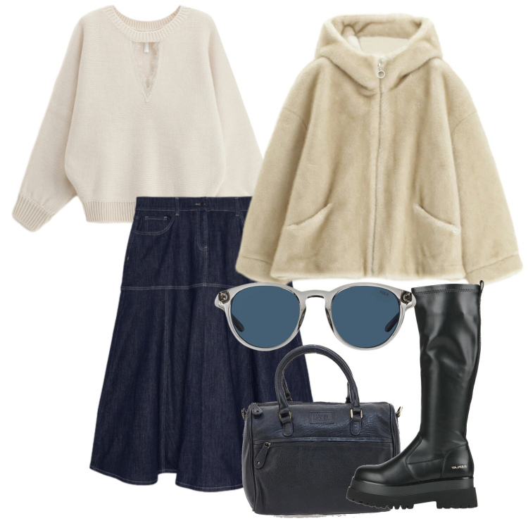 Outfit donna - Un nuovo anno, un nuovo stile. Stile Bon Ton per Tutti i giorni. Abbinamento con stivali, blazer, maglieria, occhiali da sole, gonne lunghe, borse a tracolla.