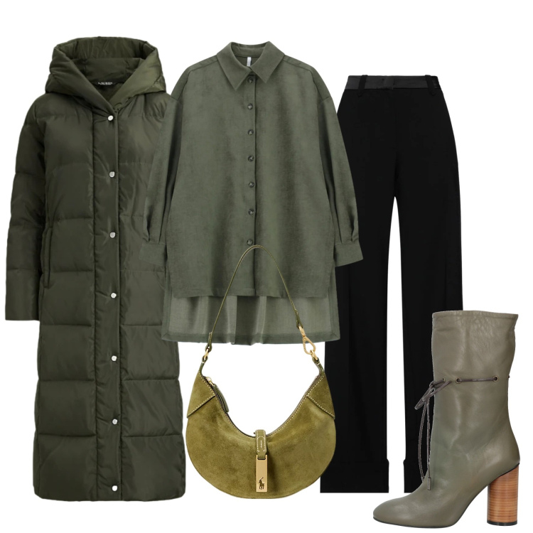 Outfit donna - Gennaio. Stile Bon Ton per Tutti i giorni. Abbinamento con pantaloni, stivaletti, camicie, borse a spalla, piumini.