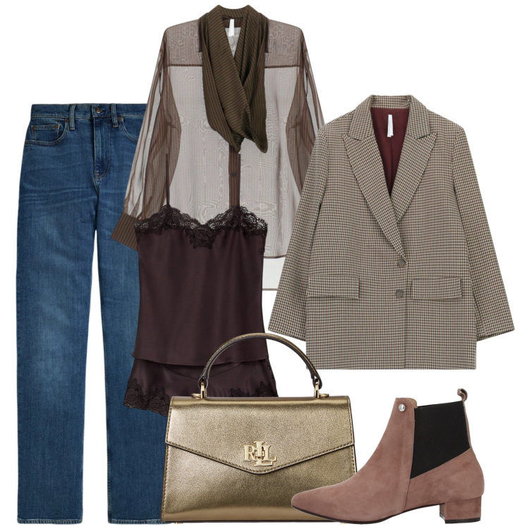 Outfit donna - Gennaio mattina e sera. Stile Casual chic per Tutti i giorni. Abbinamento con stivaletti chelsea, camicie, blazer, jeans dritti, pigiama, borse a mano.