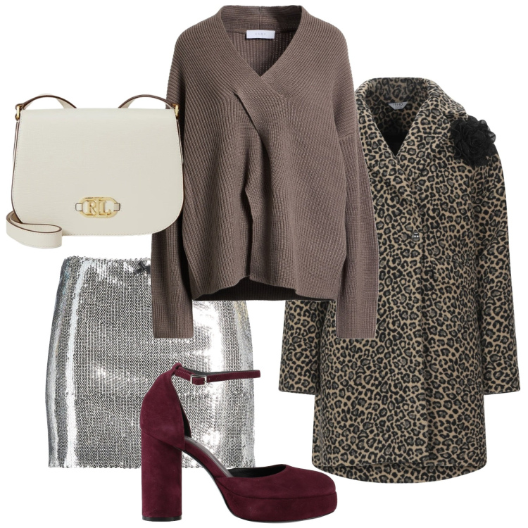 Outfit donna - Gennaio serata. Stile Chic per Serata fuori. Abbinamento con cappotti, décolleté, pullovers, minigonne, borse a tracolla.