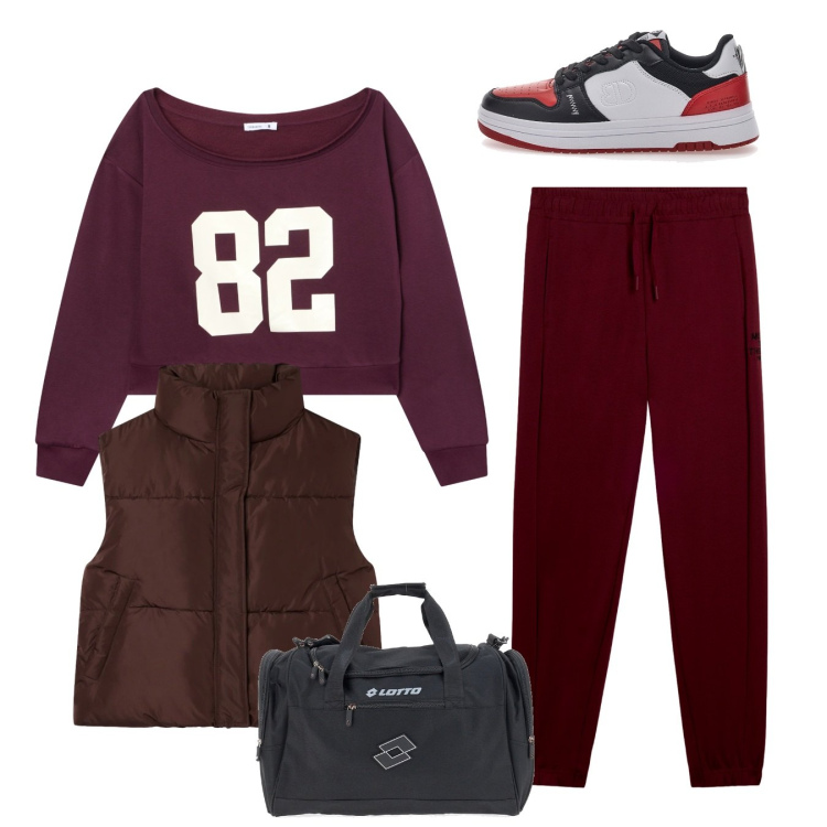 Outfit donna - Sporty. Stile Sporty chic per Sport. Abbinamento con felpe, piumini, pantaloni, sneakers, borse sportive.