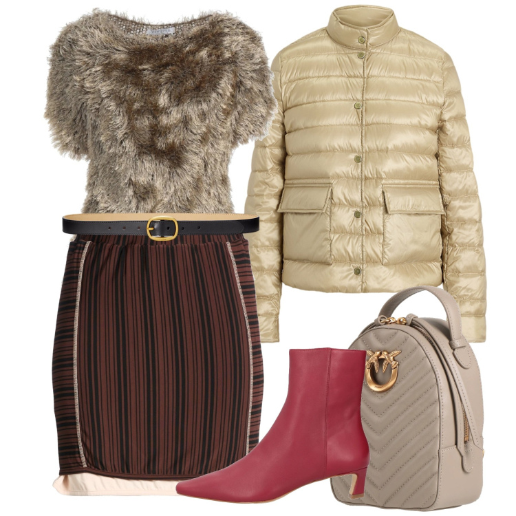 Outfit donna - Gennaio in tiro. Stile Chic per Serata fuori. Abbinamento con minigonne, pullovers, stivaletti, zaini, piumini, cinture.