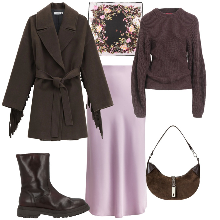 Outfit donna - Casual chic nuova stagione. Stile Casual chic per Tutti i giorni. Abbinamento con stivaletti, sciarpe, pullovers, cappotti, borse a spalla, gonne.