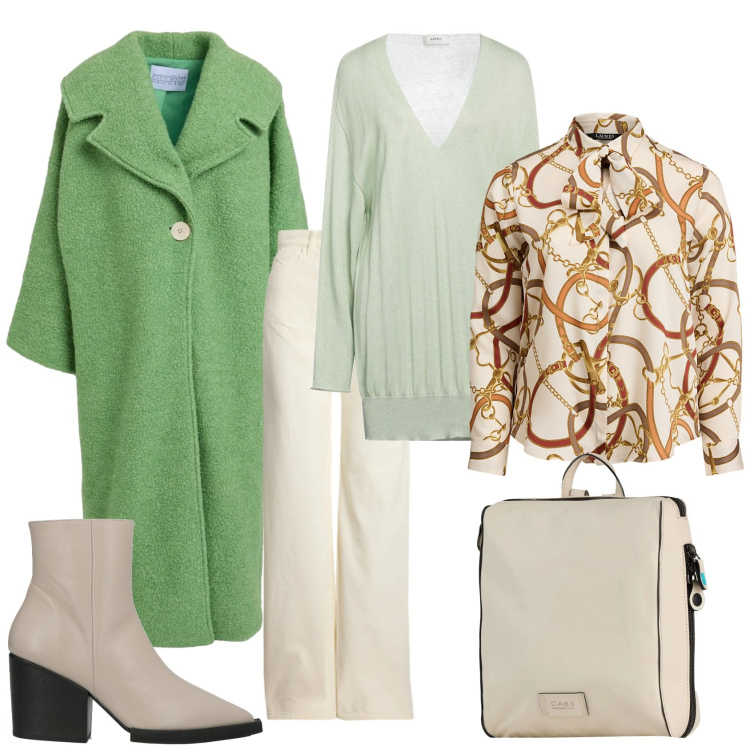 Outfit donna - Total look #2321030. Stile Chic per Serata fuori. Abbinamento con cappotti, stivaletti, pullovers, zaini, pantaloni, camicie.