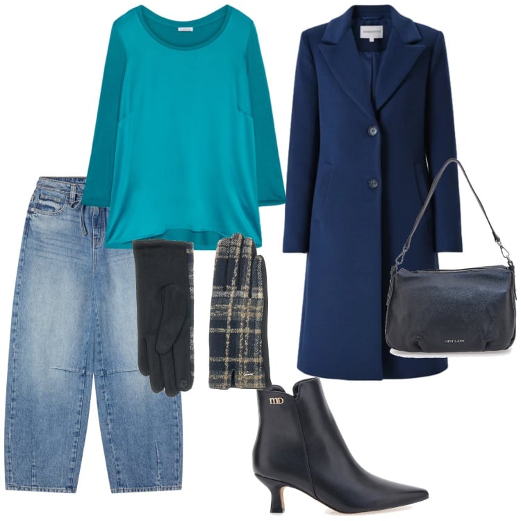Outfit donna - Per tutti i giorni. per Tutti i giorni. Abbinamento con jeans, cappotti, bluse, stivaletti, borse a spalla, guanti.