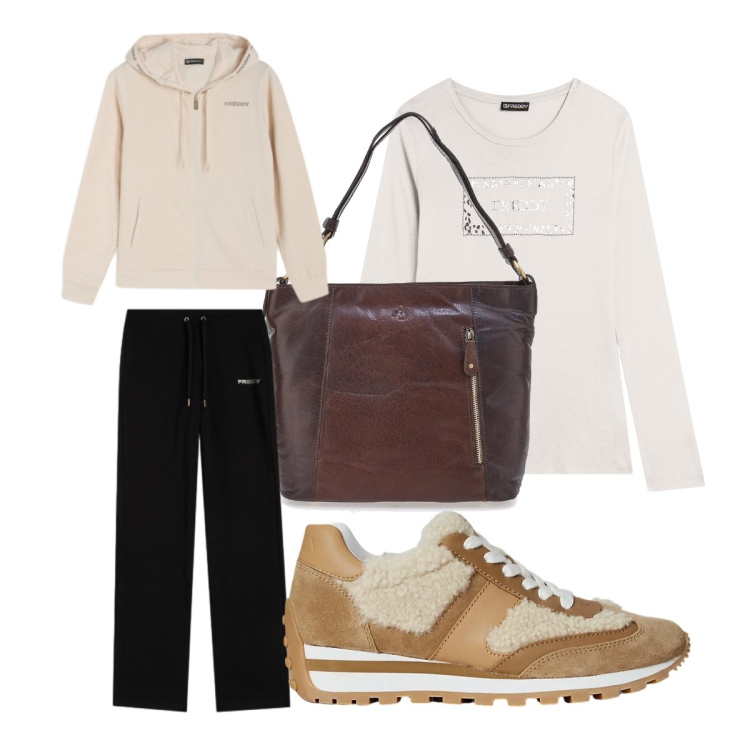 Outfit donna - Set coordinati Freddy. Stile Sporty chic per Tutti i giorni. Abbinamento con t-shirt, tute sportive, sneakers, borse a spalla.