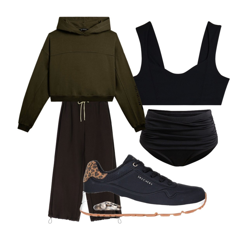 Outfit donna - Felpa basic. Stile Sporty chic per Sport. Abbinamento con culotte, pantaloni a palazzo, felpe con cappuccio, top sportivi, sneakers.