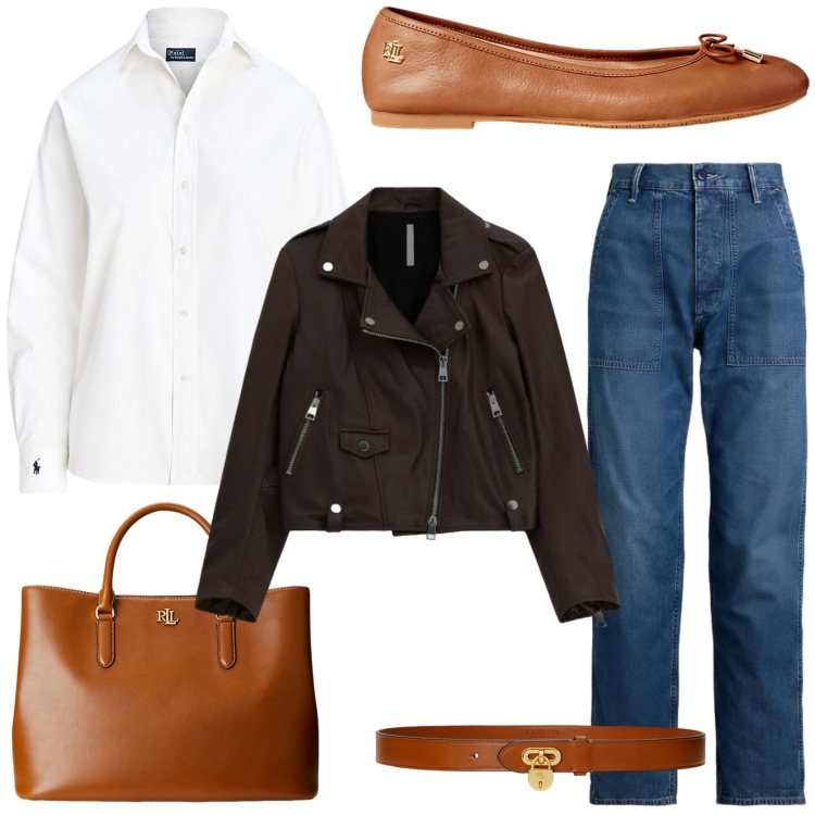 Outfit donna - Sporty chic. Stile Sporty chic per Tutti i giorni. Abbinamento con giacche, borse a mano, cinture, ballerine, camicie, jeans.