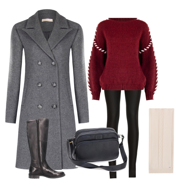 Outfit donna - Urban Curvy. Stile Urban per Tutti i giorni. Abbinamento con treggings, sciarpe, cappotti, maglieria, stivali, borse a tracolla.