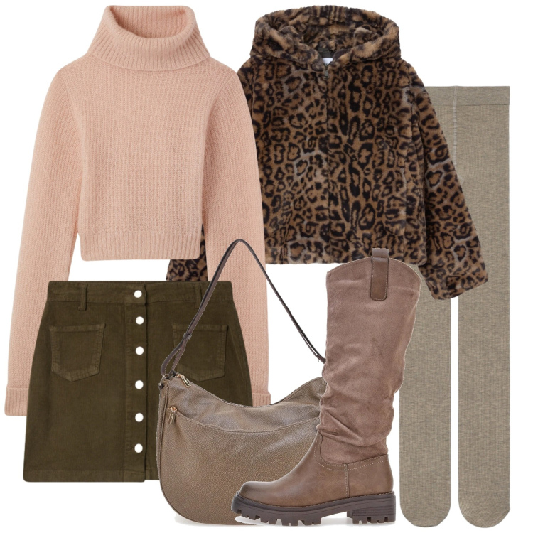 Outfit donna - Gennaio. Stile Chic per Tutti i giorni. Abbinamento con collant, minigonne, maglieria, ecopellicce, stivali, borse a spalla.